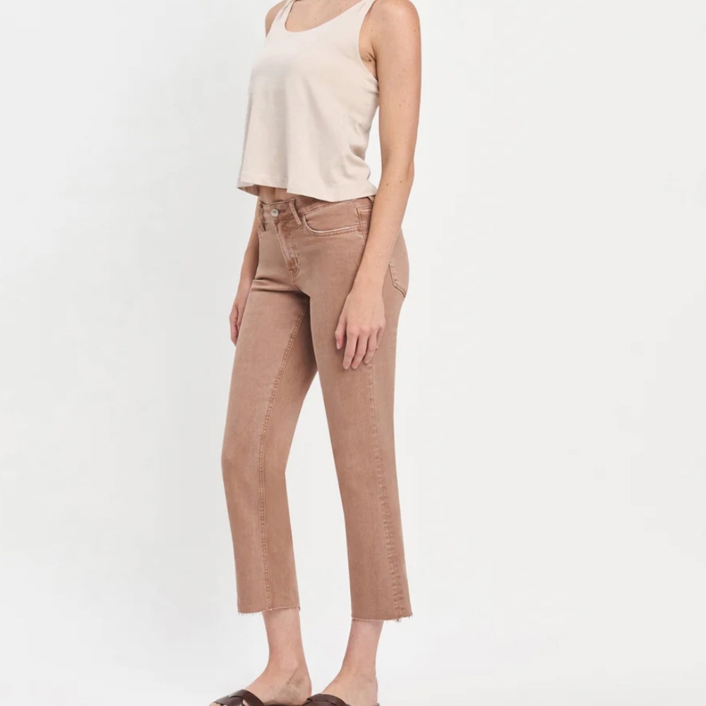 Women's Cropped Straight Jeans in Light Brown - Picture 2 of 9